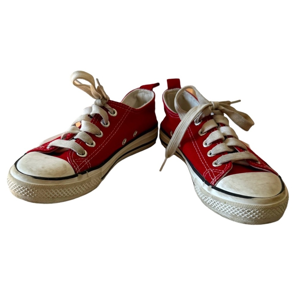 Toandon Boys/Girls Low Top Sneakers Canvas Kicks Red /white laces